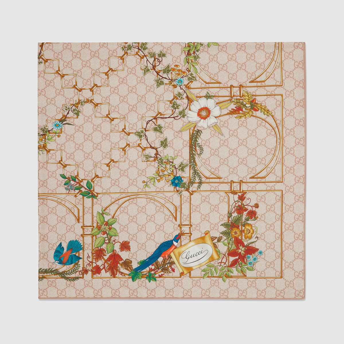 Printed silk twill carré in ivory and multicolor | GUCCI® US