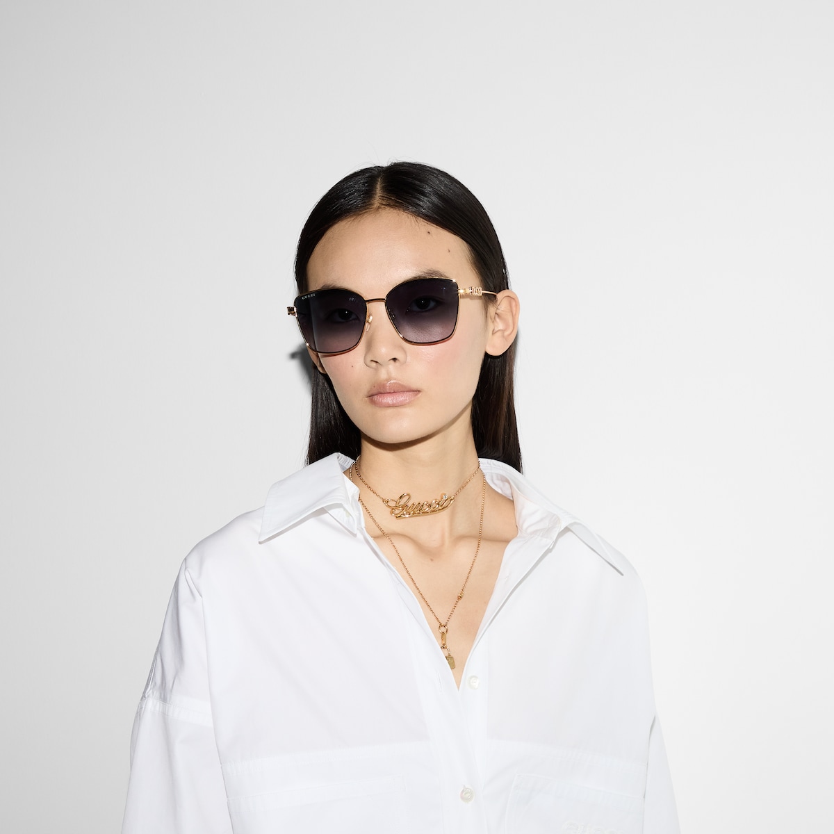 Specialized fit butterfly sunglasses in yellow gold-toned | GUCCI® US