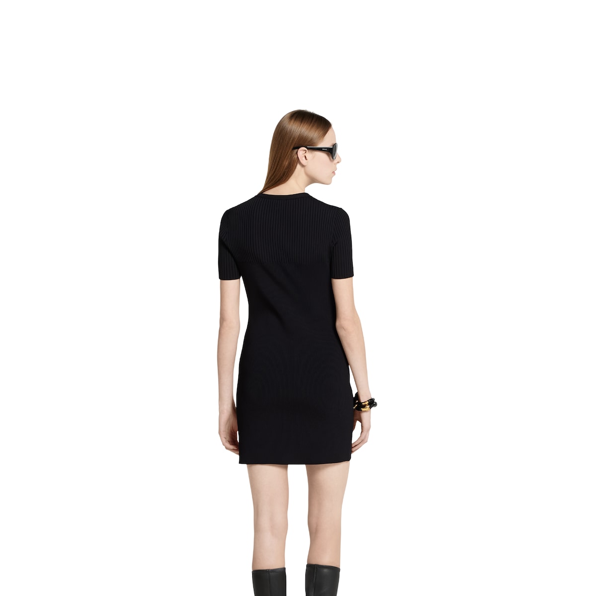 Rib fabric dress with intarsia in black | GUCCI® US
