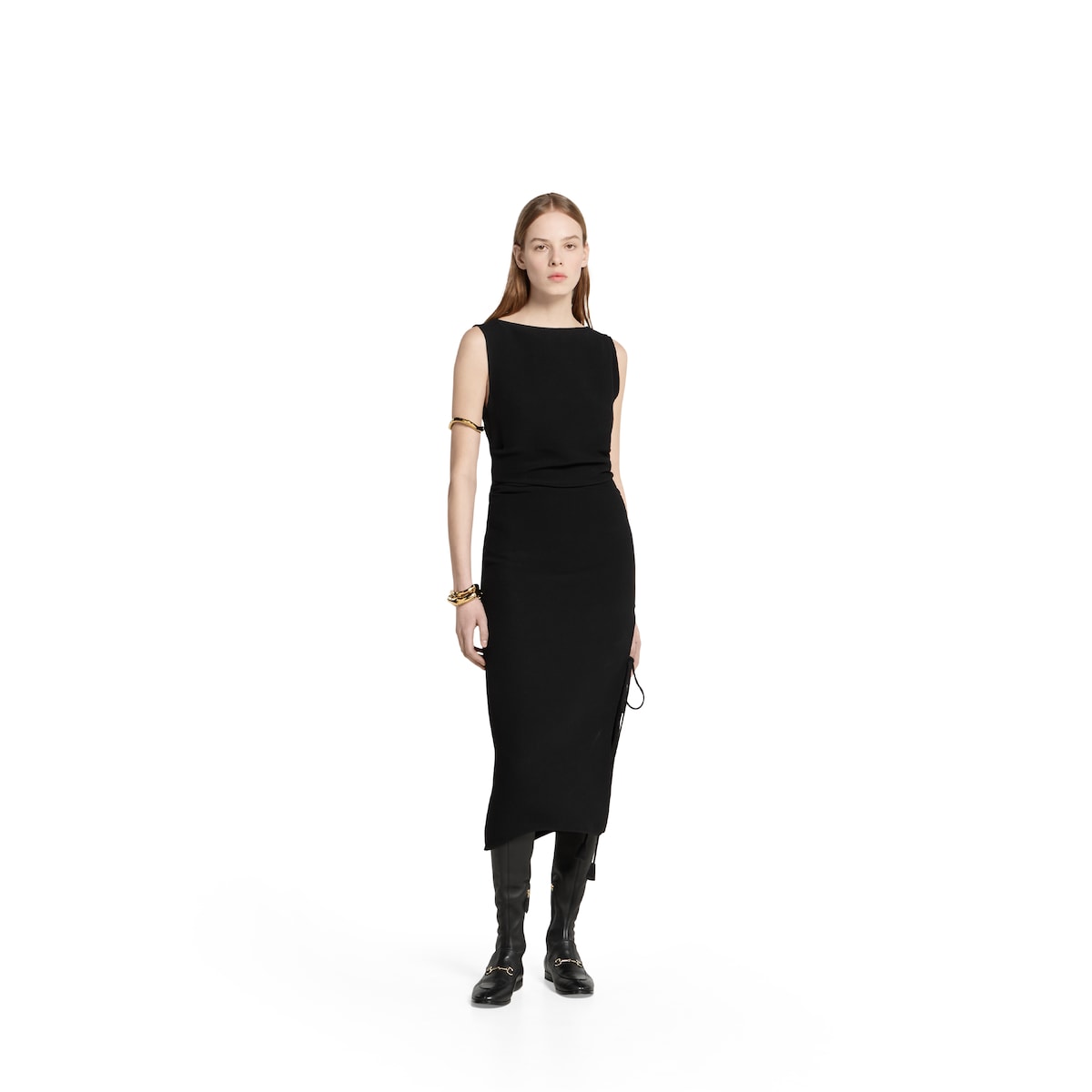 Silk crêpe dress with embroidery in black | GUCCI® US