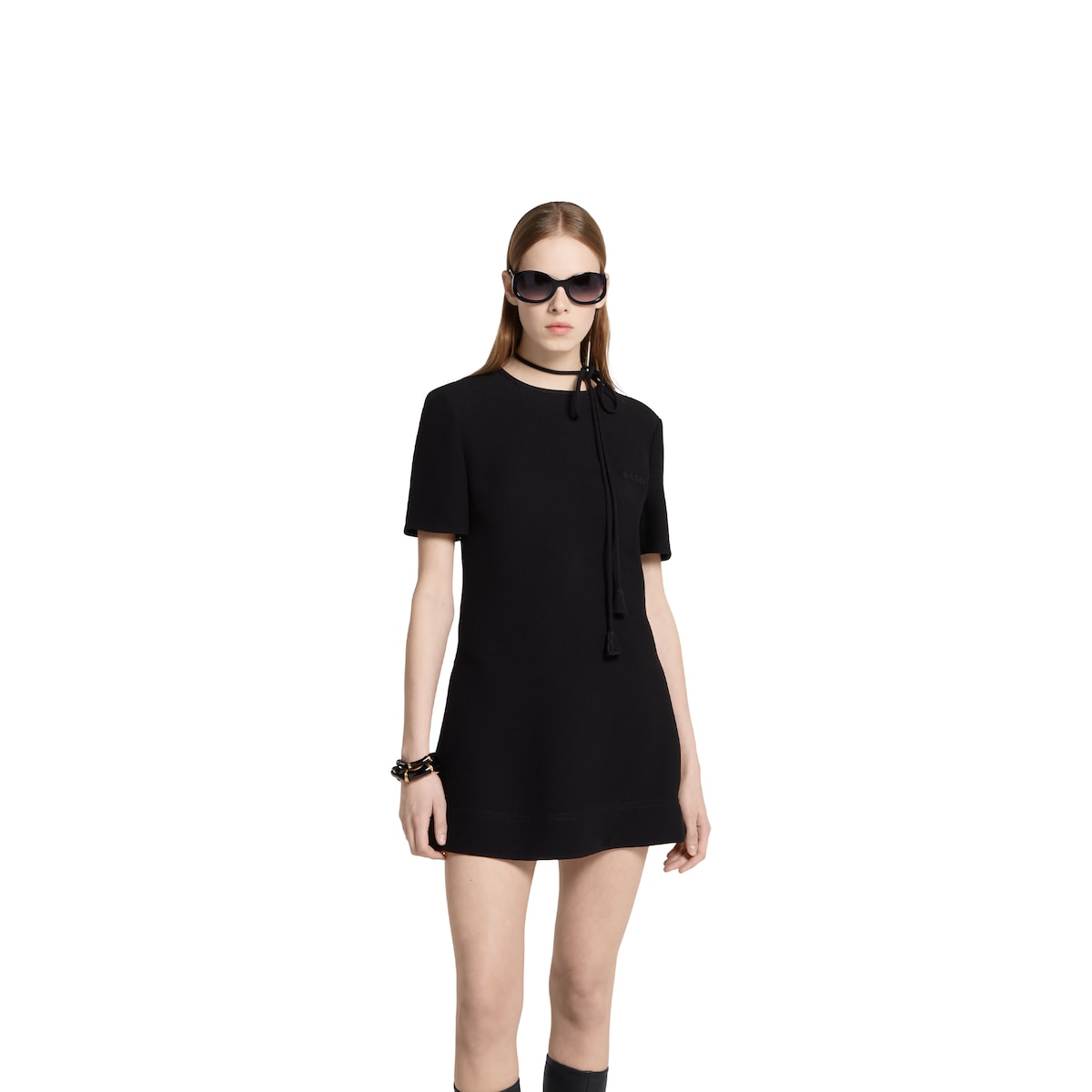 ワンピース Gucci Black Crepe Dress Silk crêpe mini dress with embroidery in black | GUCCI® US