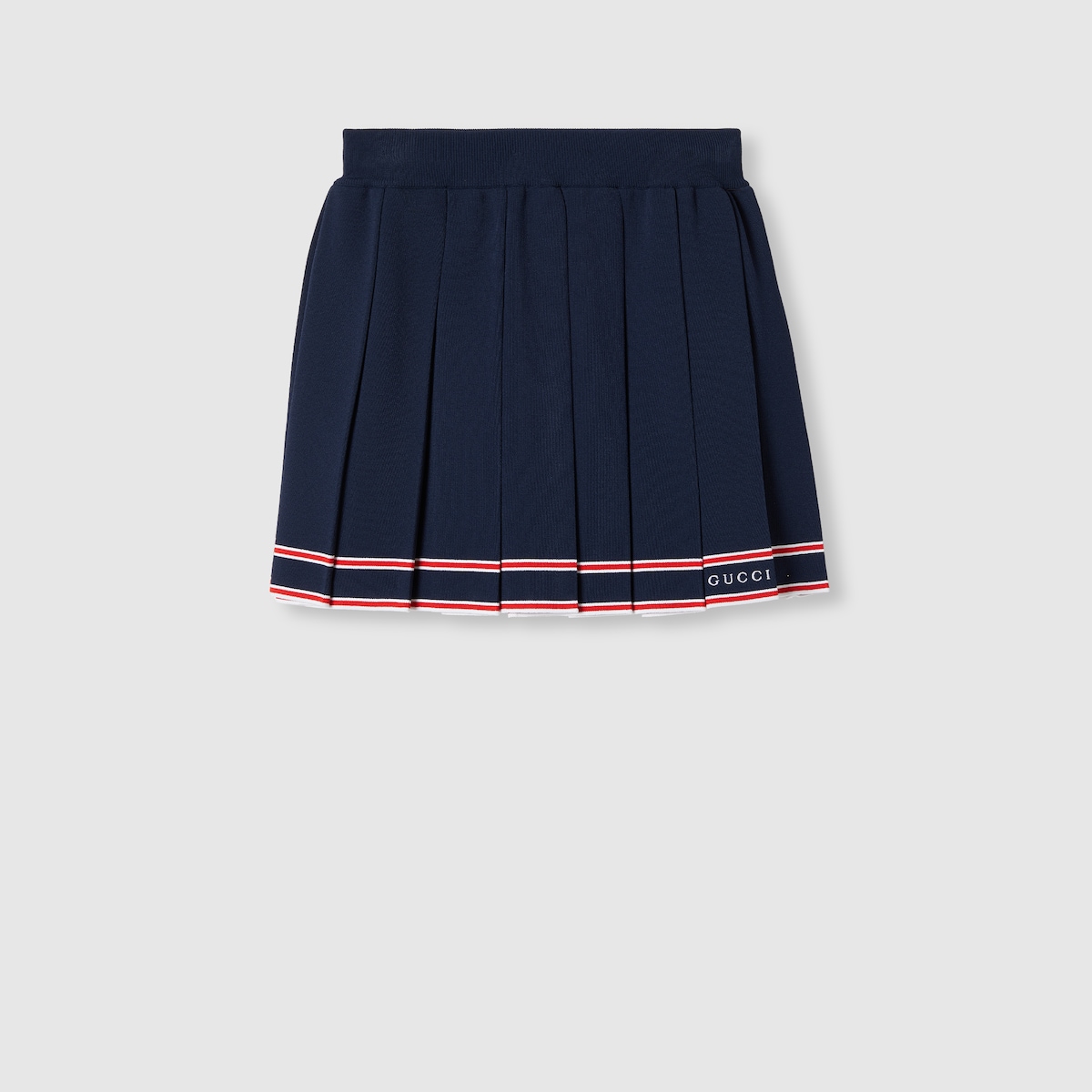 Pleated skirt with striped trim in dark blue