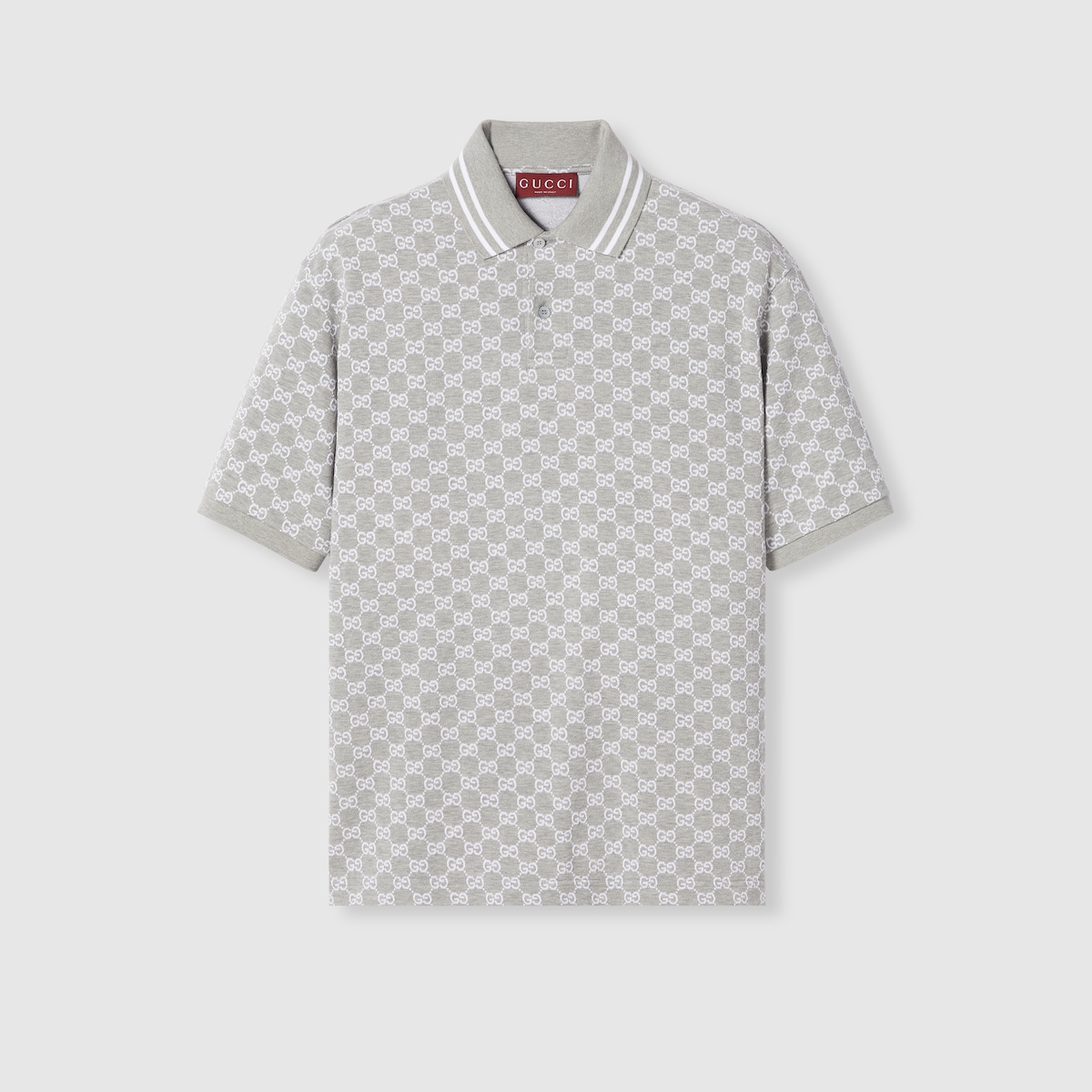 グッチポロシャツ GG cotton piquet polo shirt in grey and white | GUCCI® US