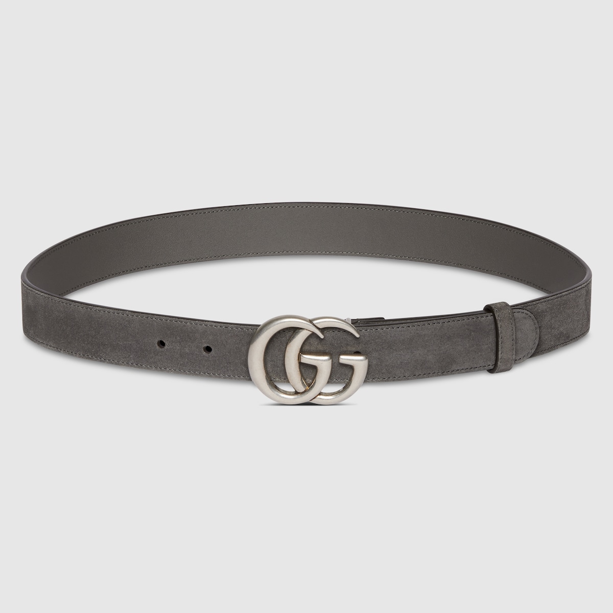 Cinturón GG Marmont estrecho en ante suave gris oscuro