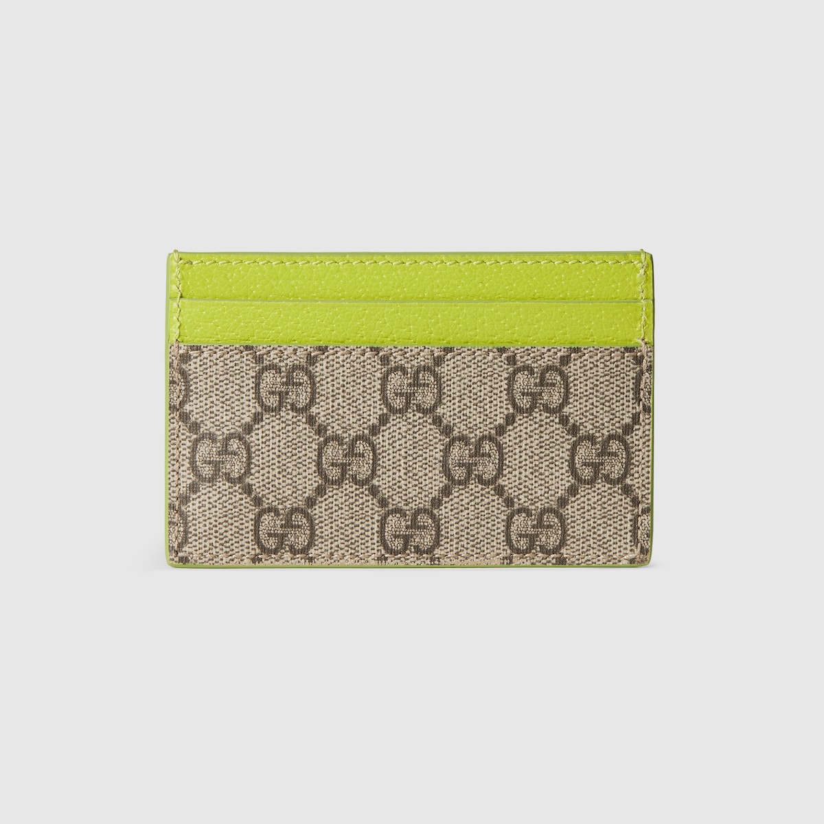 【GUCCI】GG カードケース ウォレット Acid green trim GG card case in beige and dark brown Supreme