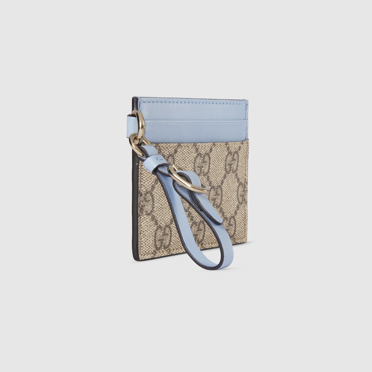 GG Emblem card case with strap in beige and brown GG fabric
