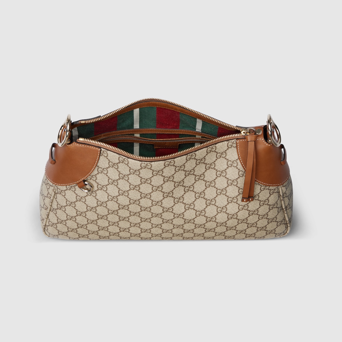 ショルダーバッグ・ポシェット GG EMBLEM LEATHER SHOULDER BAG GG Emblem large shoulder bag in beige and dark brown fabric