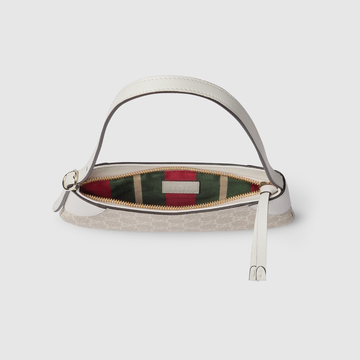 GG Emblem small shoulder bag in beige and white fabric
