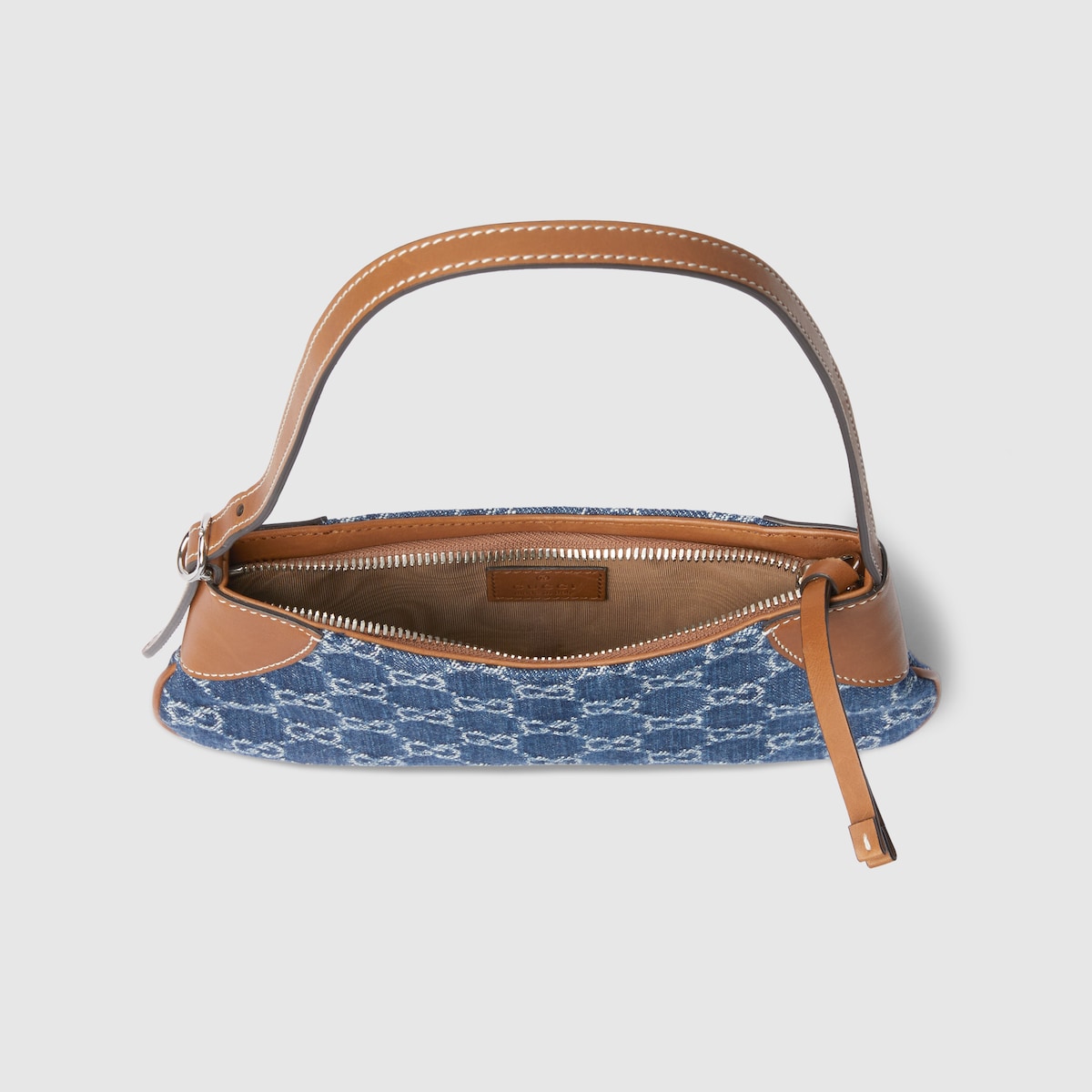 GG Emblem small shoulder bag in blue and ivory denim | GUCCI® US
