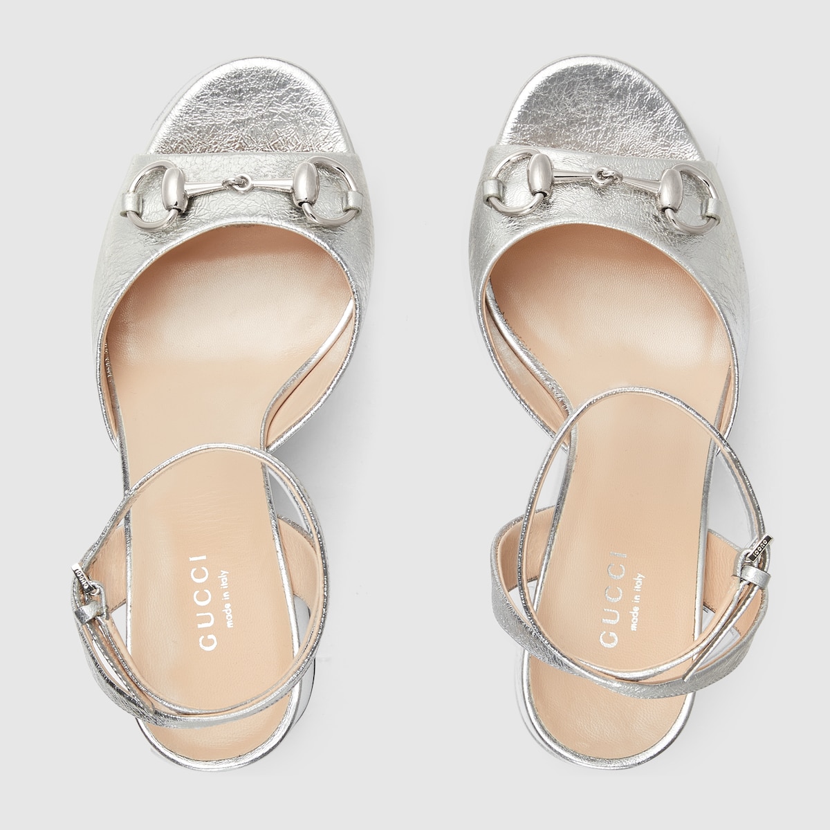 Women's Horsebit platform sandal in silver metallic leather Women's Horsebit platform sandal in silver metallic leather