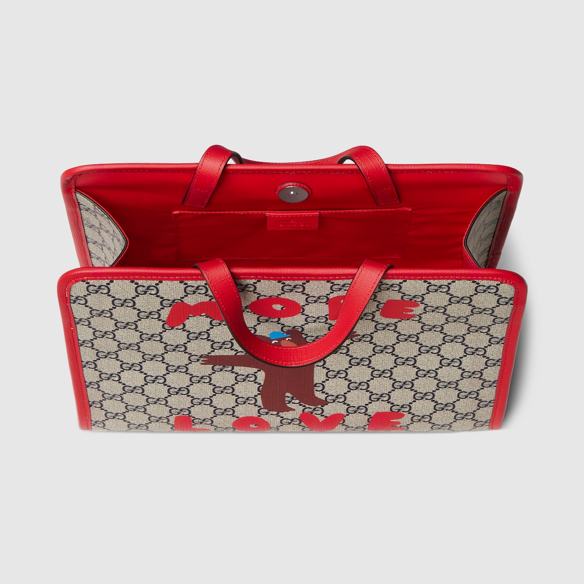 GUCCI チルドレンズ GG トートハンドバック(赤) チルドレンズ〕プリント GG トートバッグ ・ベージュ＆ブルー GG