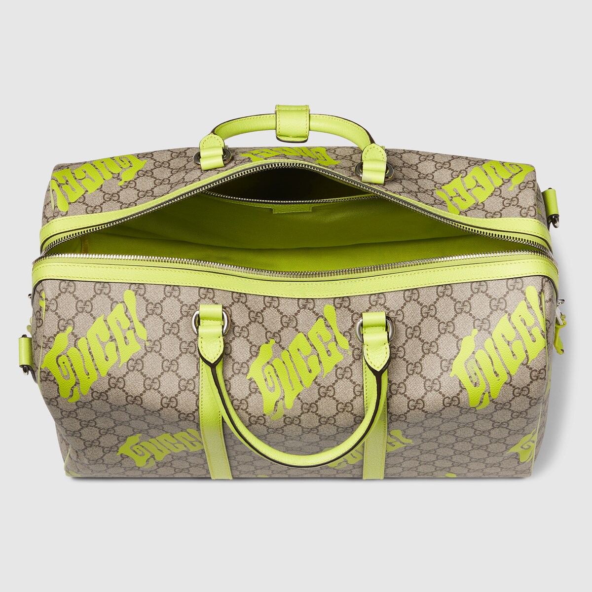 Medium duffle bag with print in beige and dark brown GG
