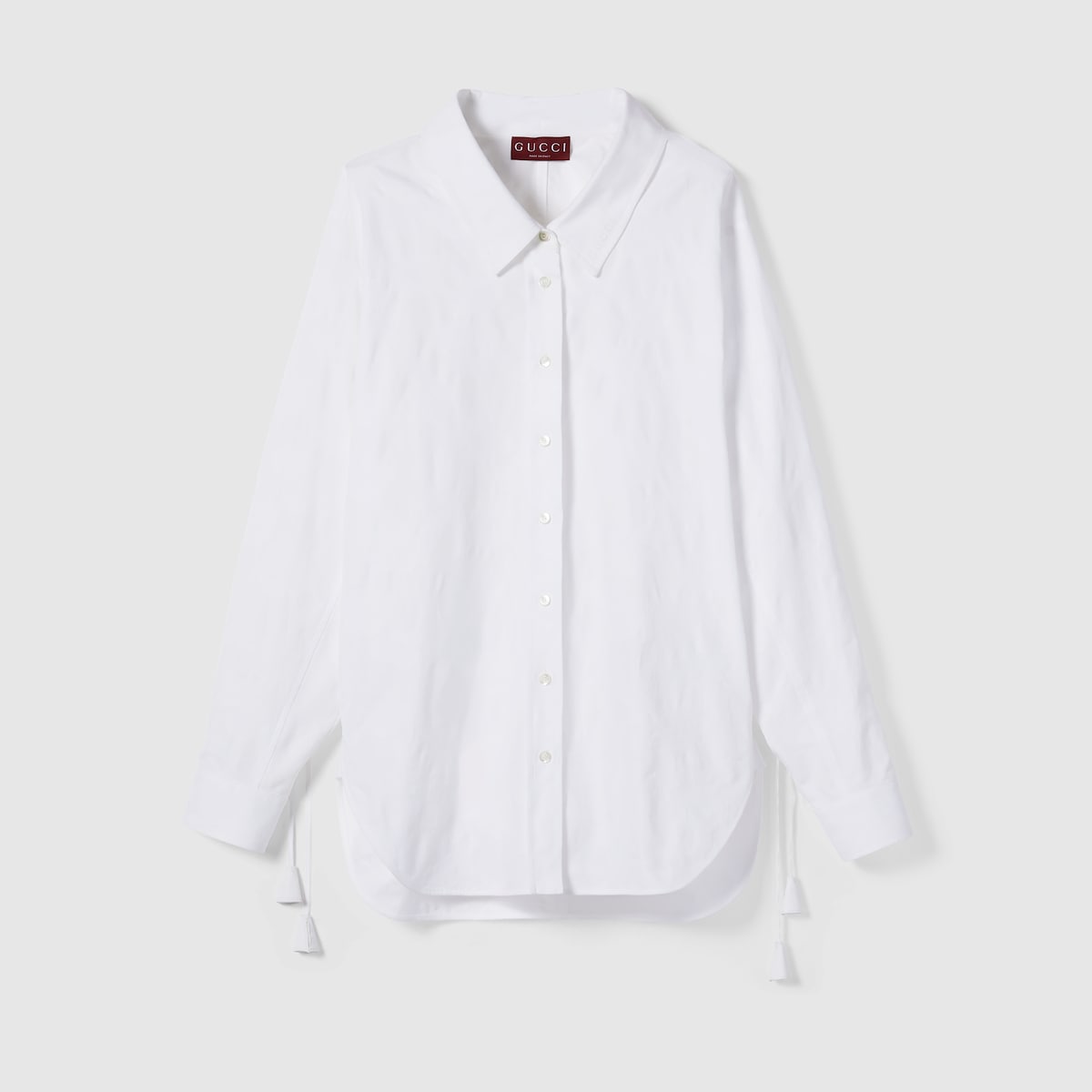 Cotton floral jacquard shirt with tie in white | GUCCI® CA