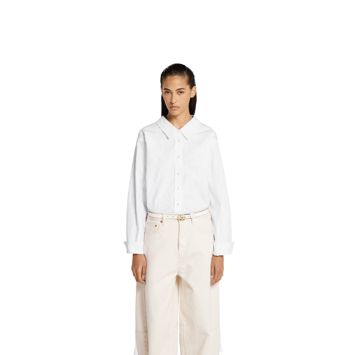 Cotton floral jacquard shirt with tie
