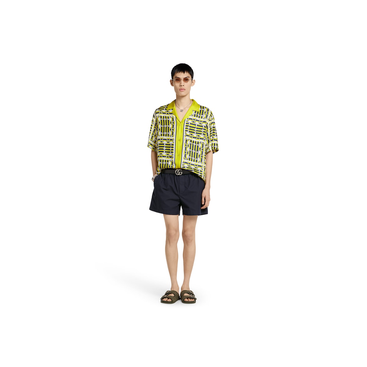 【 JJ♡ℓσνє♡  】　GUCCI グッチ　ツイリー Printed silk twill bowling shirt in lime green and blue