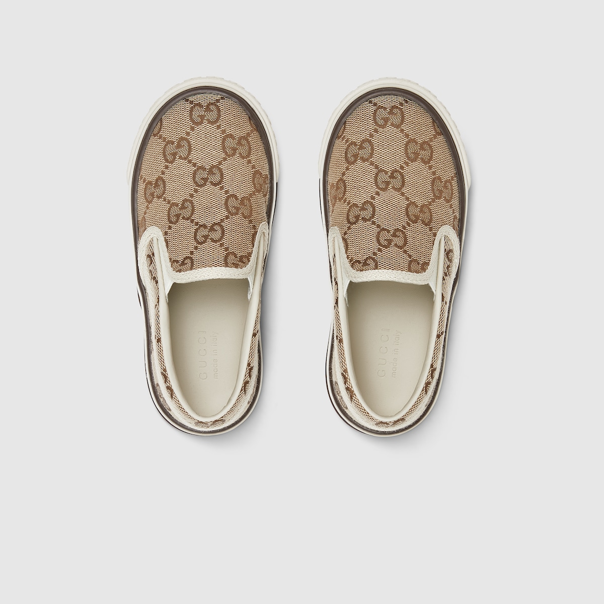 Toddler embossed GG trainer in beige and dark brown canvas | GUCCI® PL