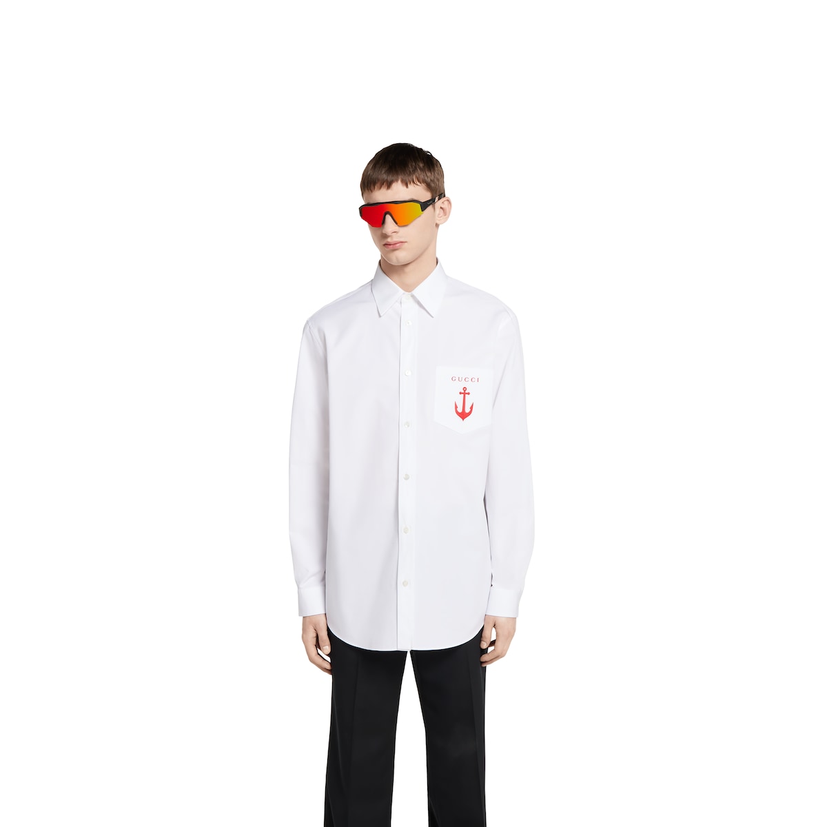 Cotton poplin shirt with embroidery in white | GUCCI® US Cotton poplin shirt with embroidery in white | GUCCI® US