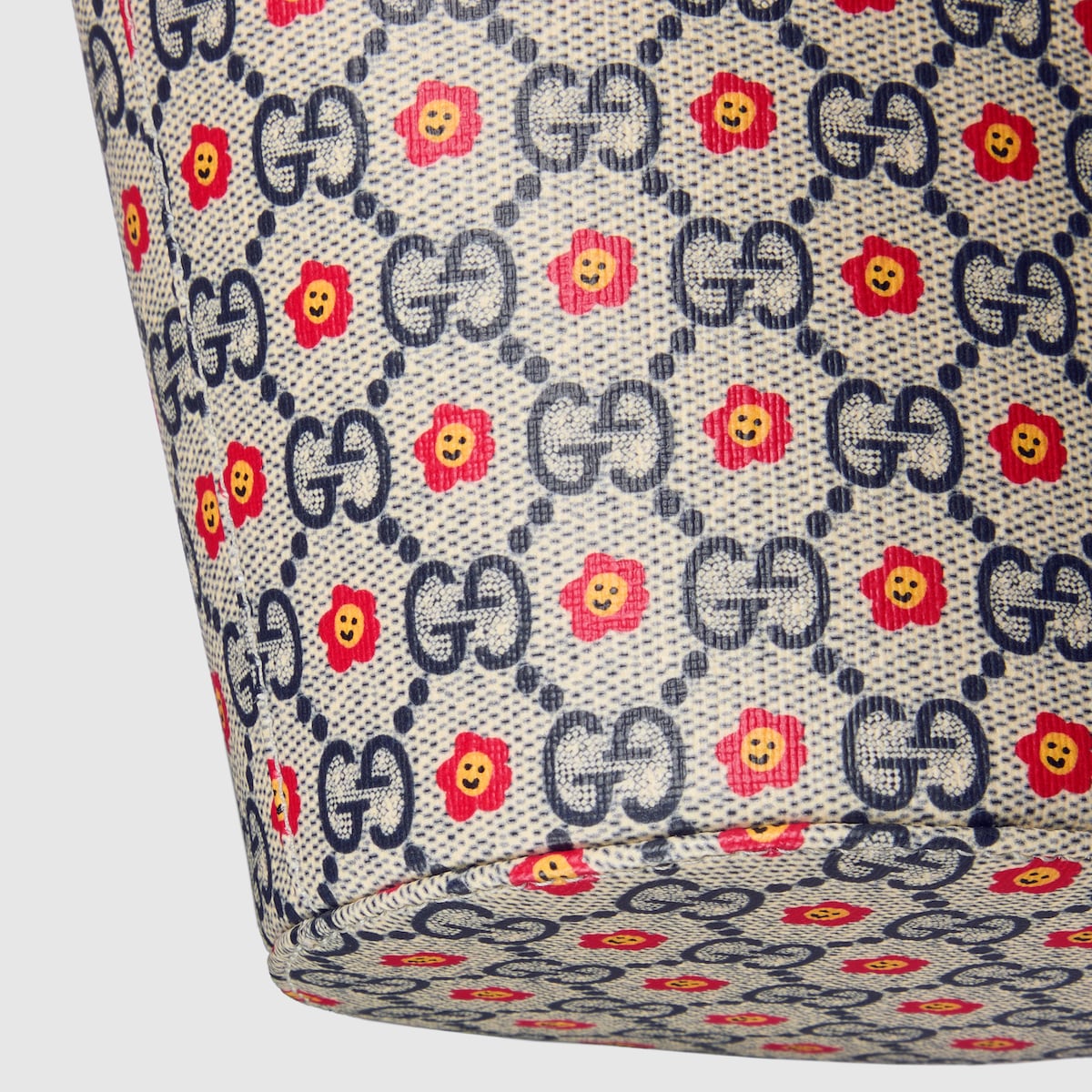 Children's printed GG bucket bag in beige and blue GG Supreme