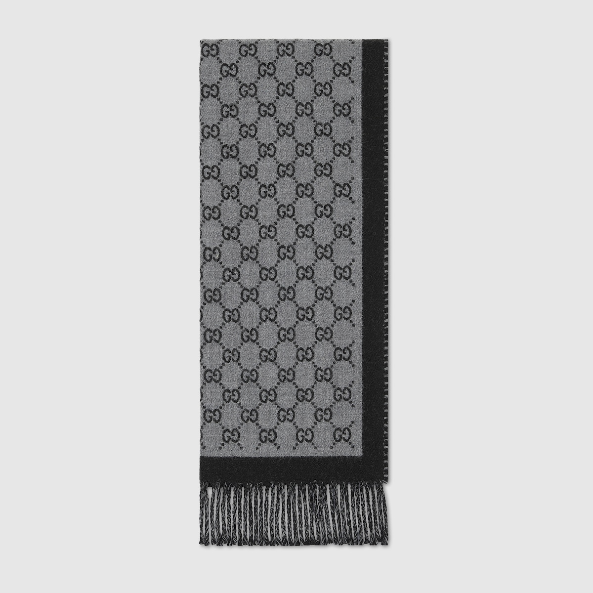 GG wool jacquard scarf in black and grey | GUCCI® US
