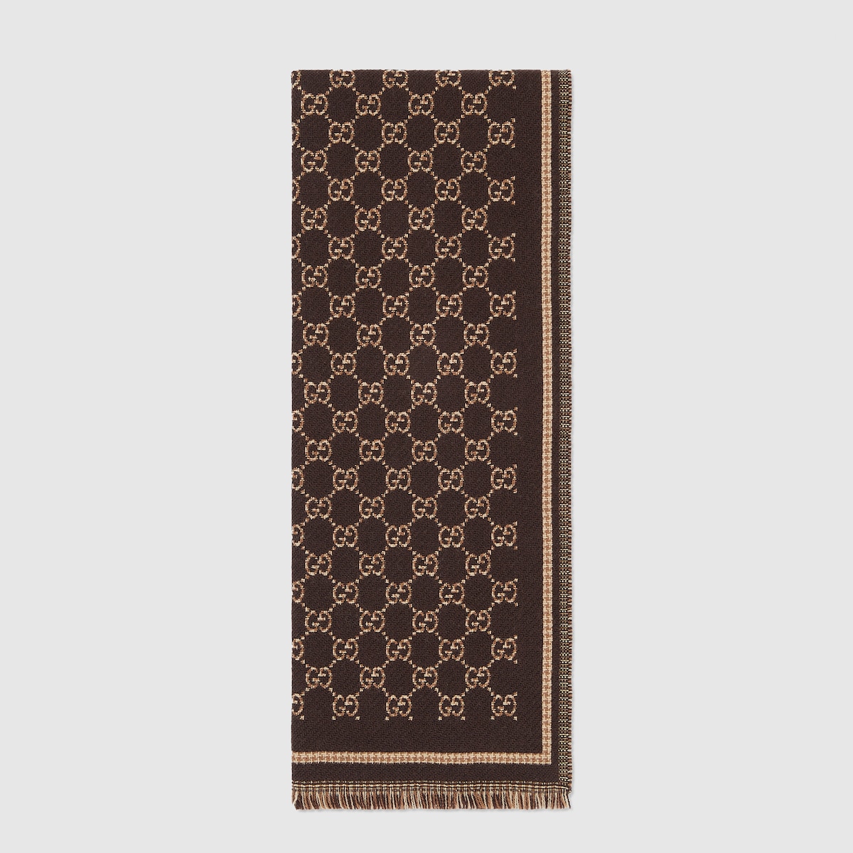 GG wool jacquard scarf in dark brown and beige | GUCCI® US