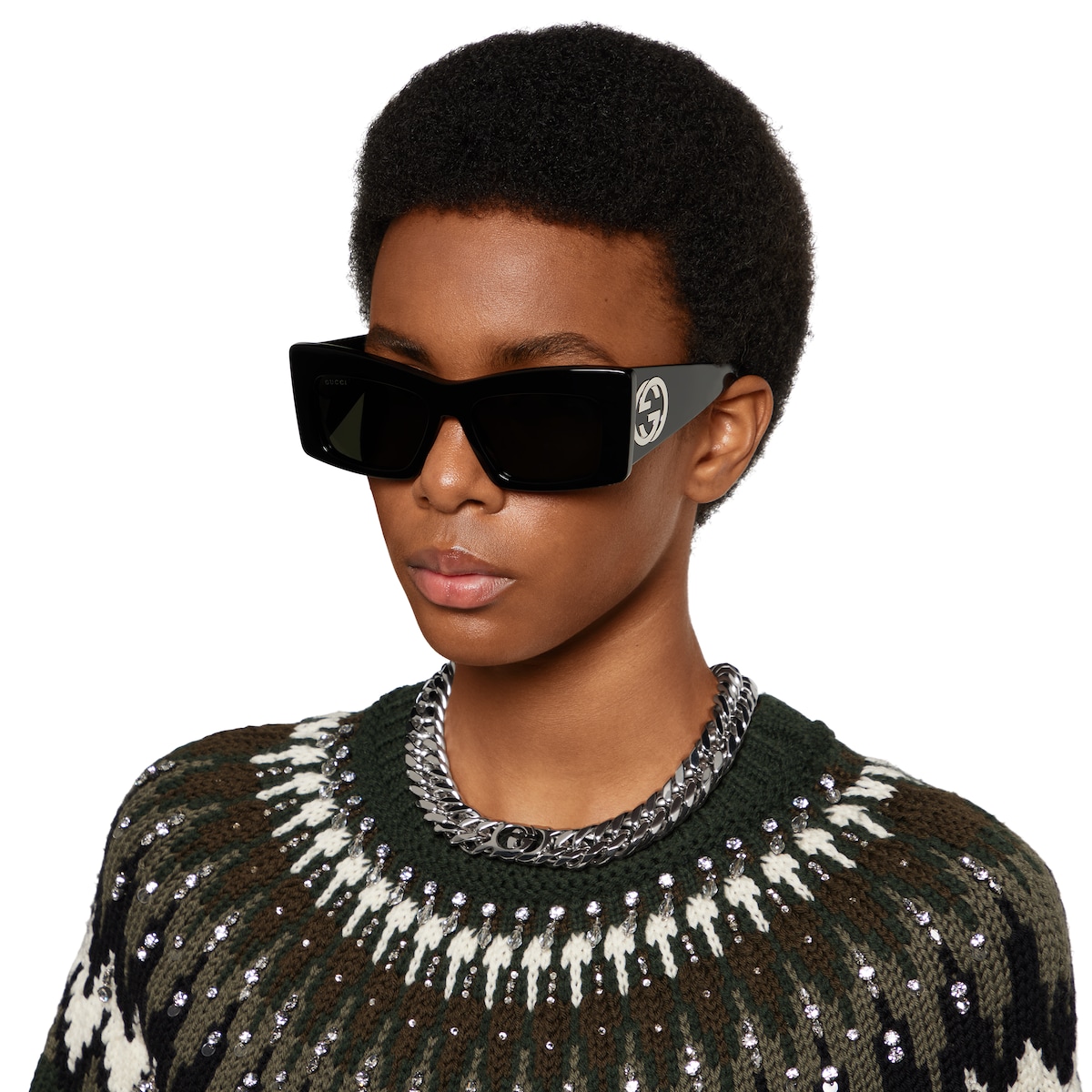 Gucci Interlocking chain necklace in palladium-toned brass