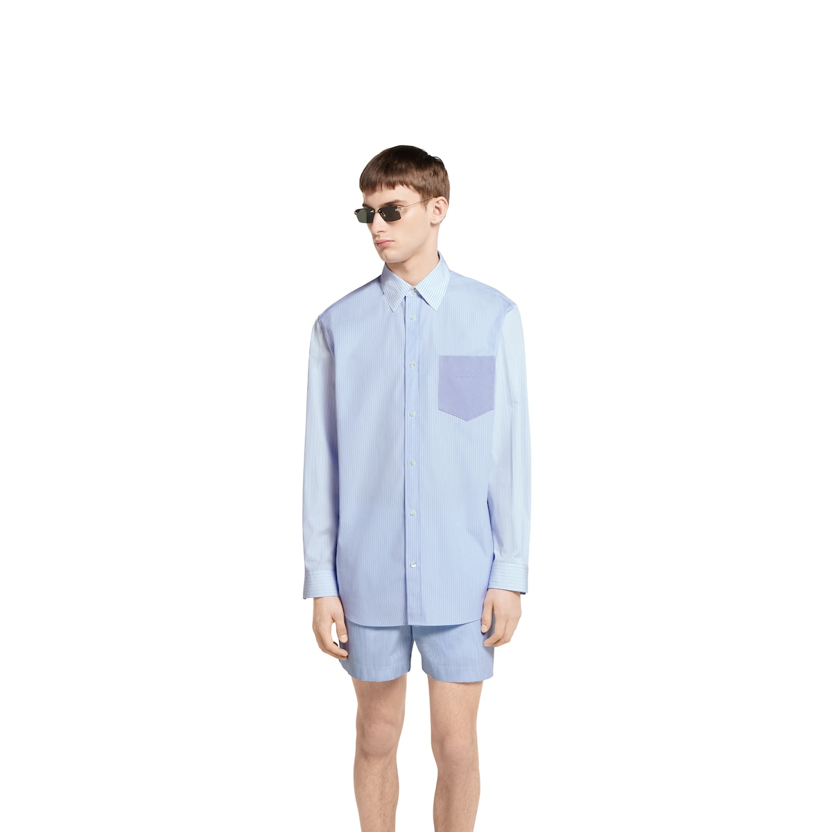 Striped cotton shirt with embossed logo