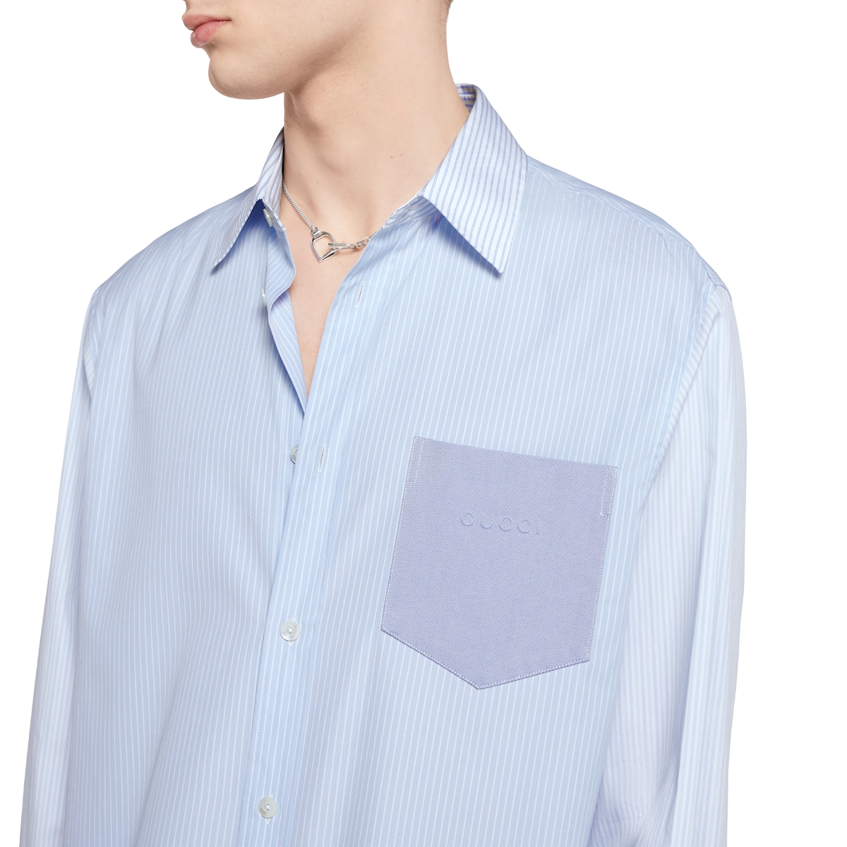 Striped cotton shirt with embossed logo