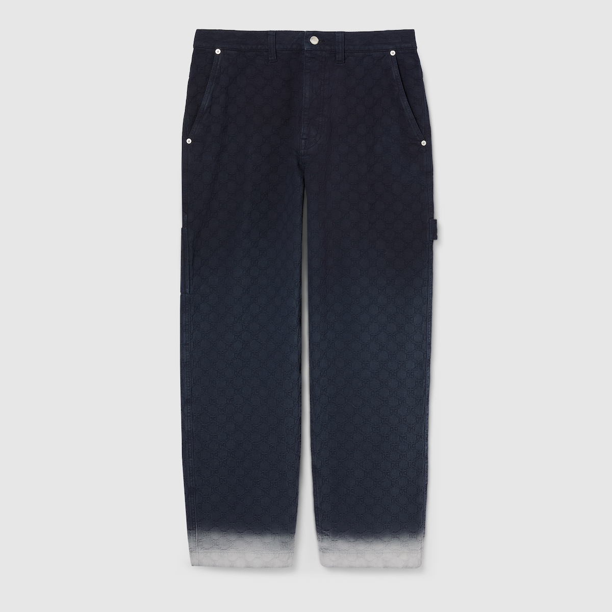 Bleached GG cotton denim jacquard pant in gradient blue to