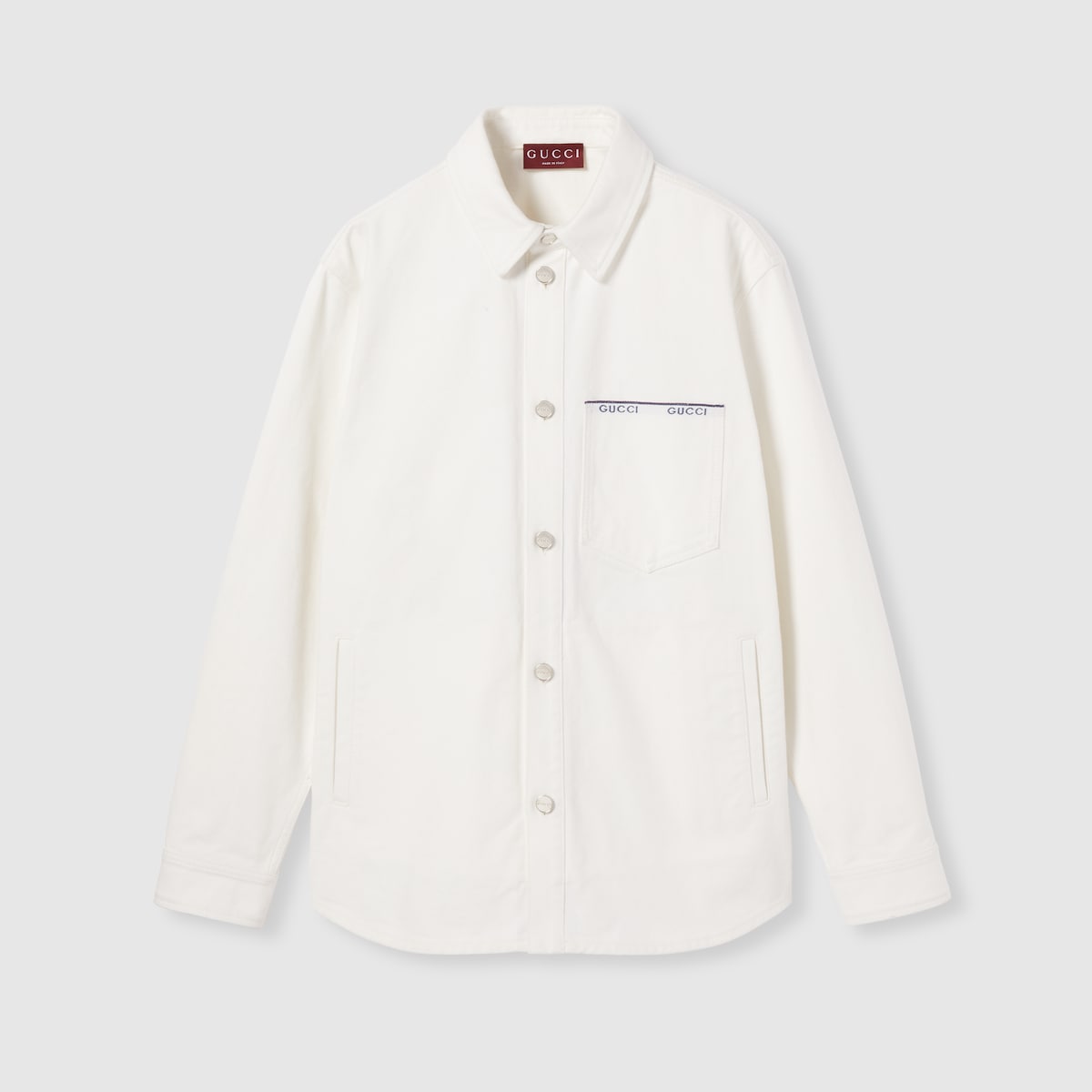 Cotton selvedge denim shirt in white | GUCCI® US