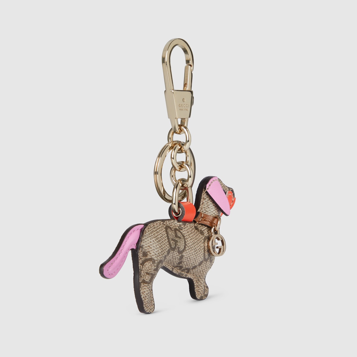 GUCCI グッチ 犬型 キーホルダー　【ドッグ シェイプ バッグ チャーム】 ドッグ シェイプ バッグ チャーム ・ライトピンク GGスプリーム
