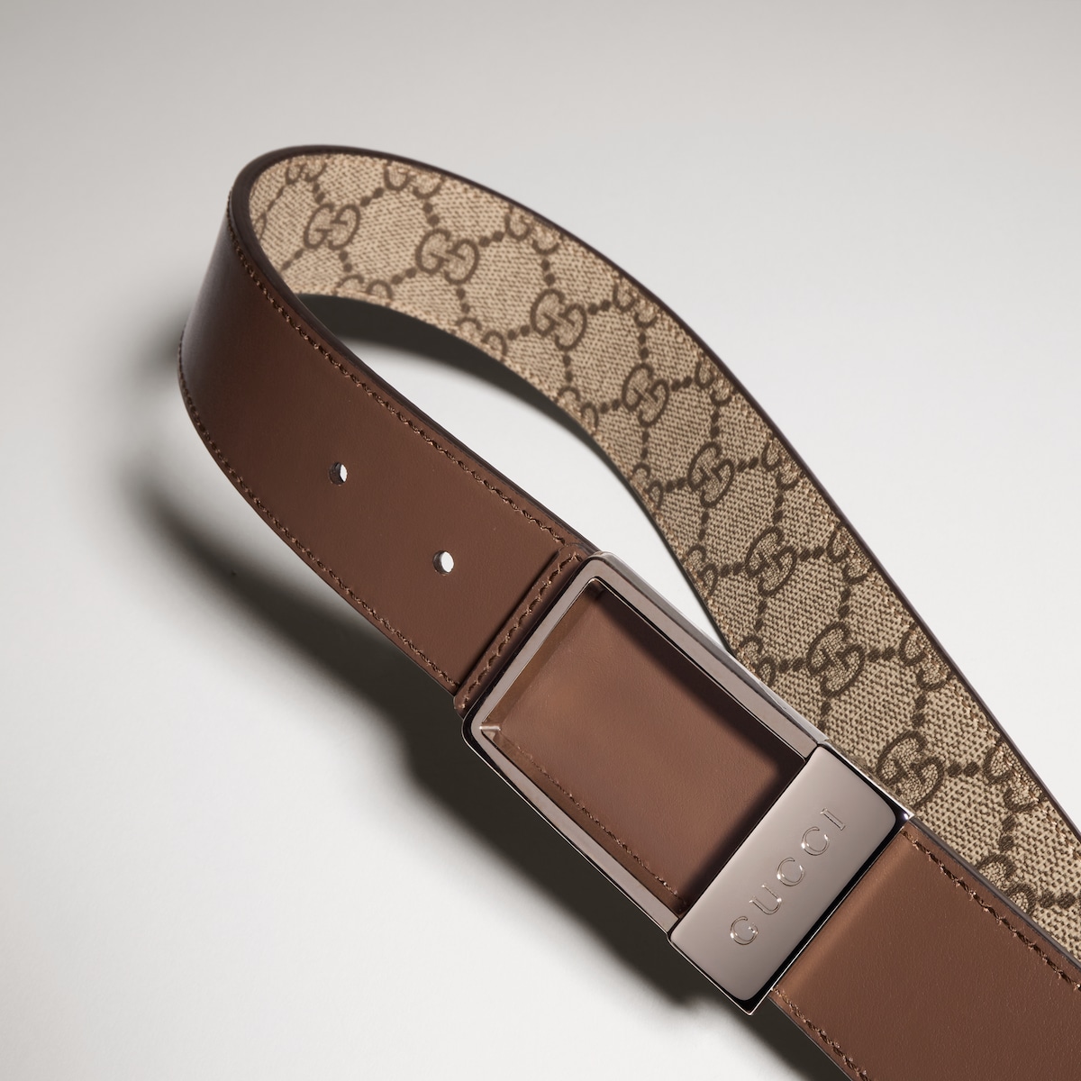 Reversible belt with rectangular buckle in black GG leather and leather - thumbnail 10