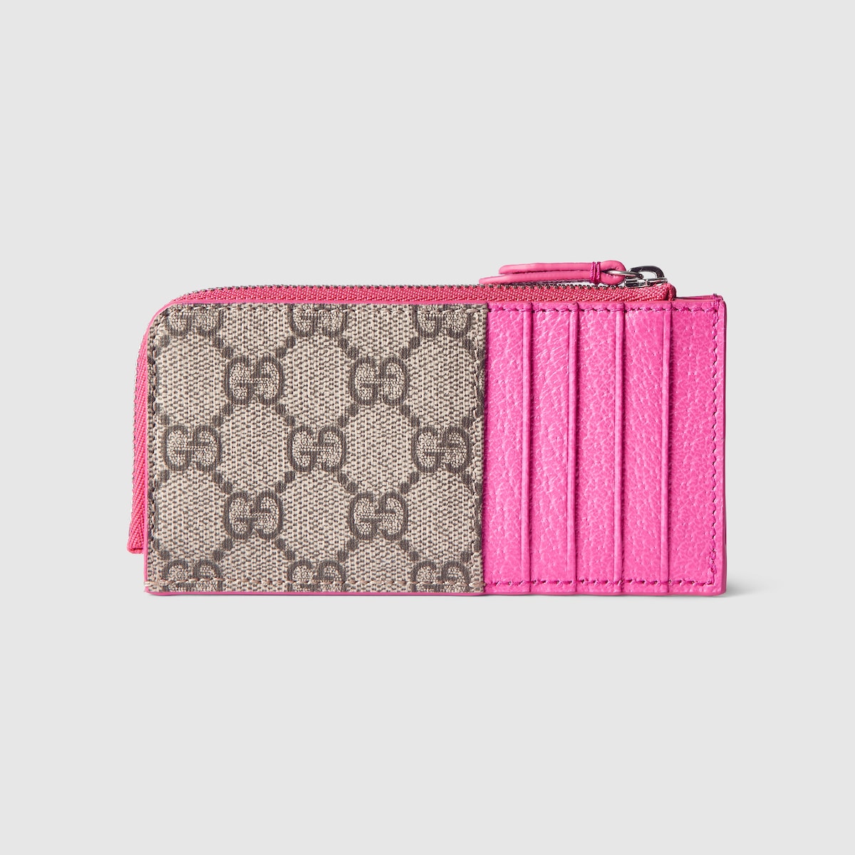 Pink trim GG zip card case in beige and ebony Supreme | GUCCI® UK
