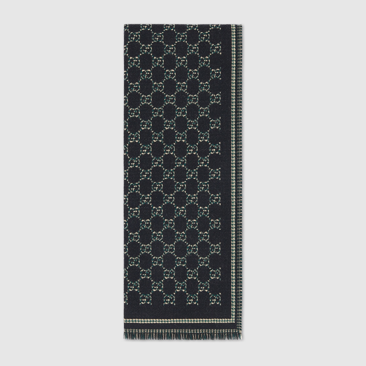 GG wool jacquard scarf in black and dark green | GUCCI® US
