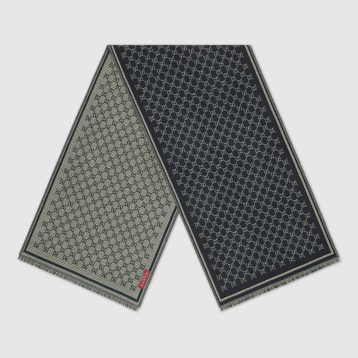 GG ウールジャカード スカーフ ・ブラック＆ダークグリーン