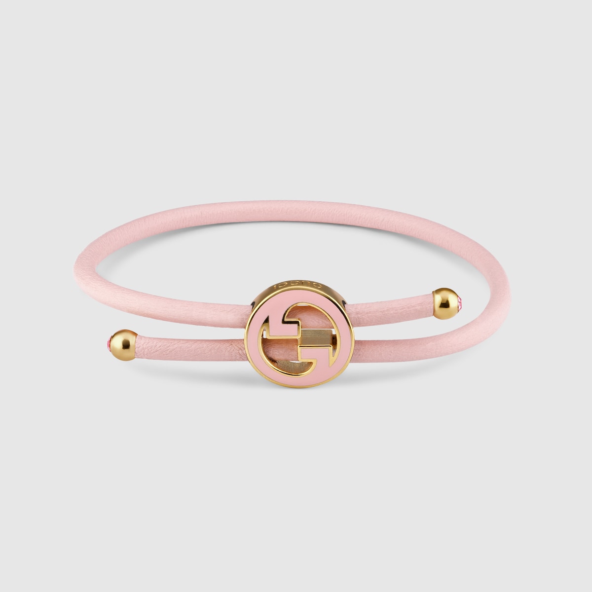 Bracelet with enamel Round Interlocking G in light pink leather