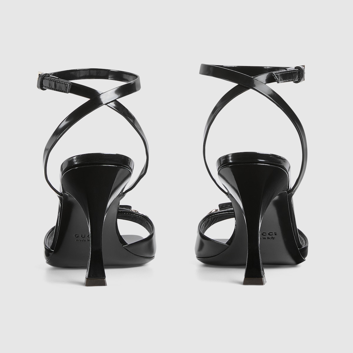 Women's sandal with Horsebit in black shiny leather | GUCCI® CA