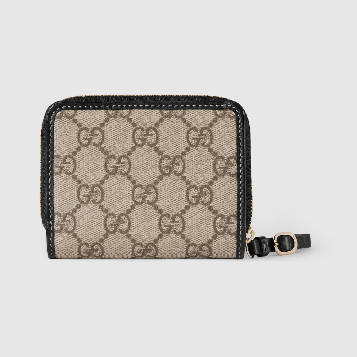 GUCCI｜HALF-LENGTH WALLETS (820692 FAD6L 9741) GG Emblem wallet with leather strap in beige and dark brown