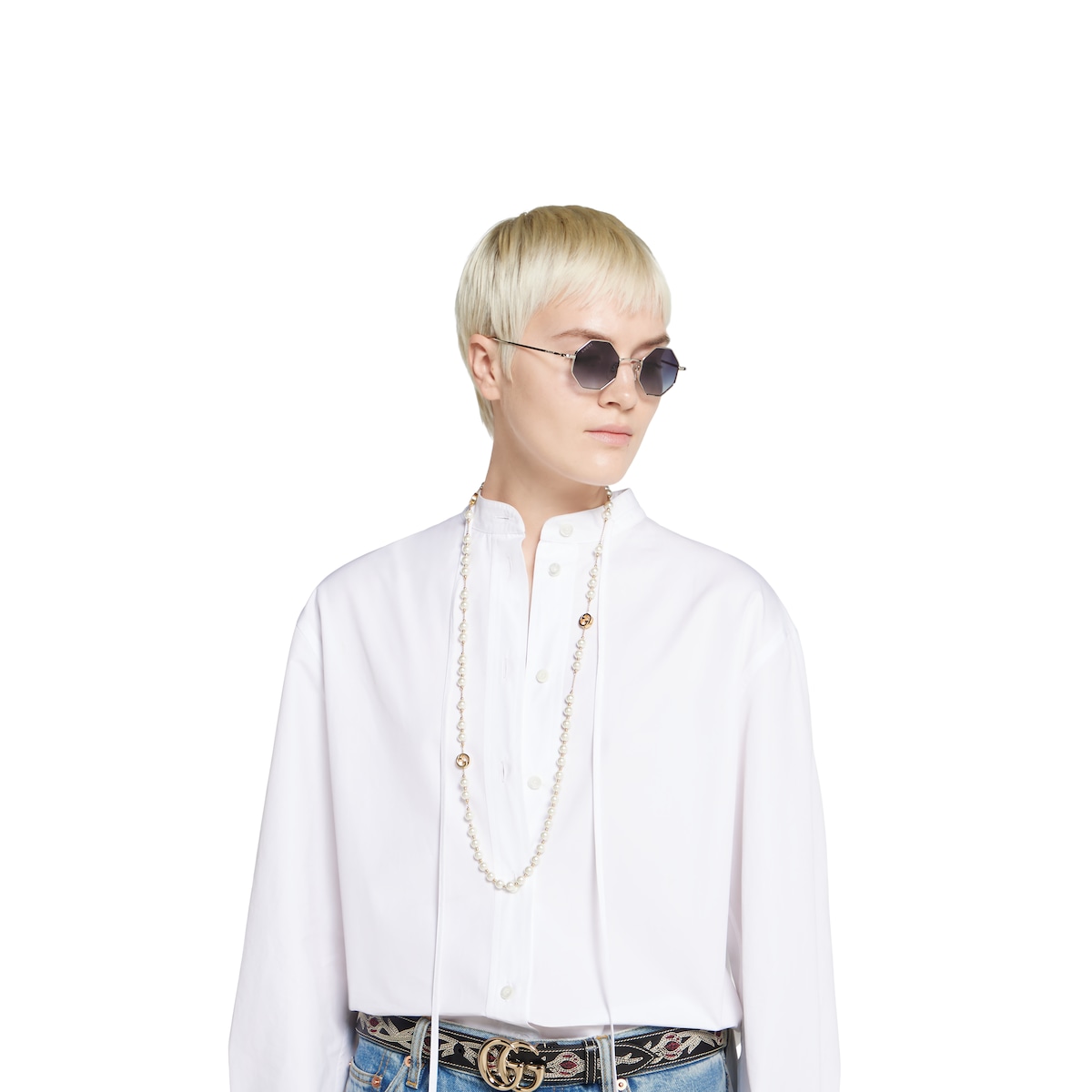 Gucci Interlocking long pearl necklace