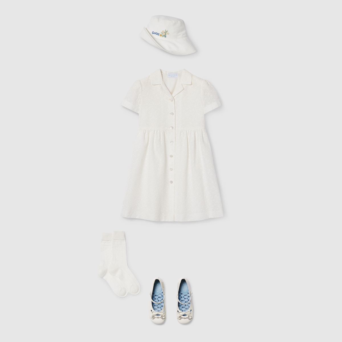 チルドレンズ〕アイレットレース ドレス ・オフホワイト | GUCCI公式