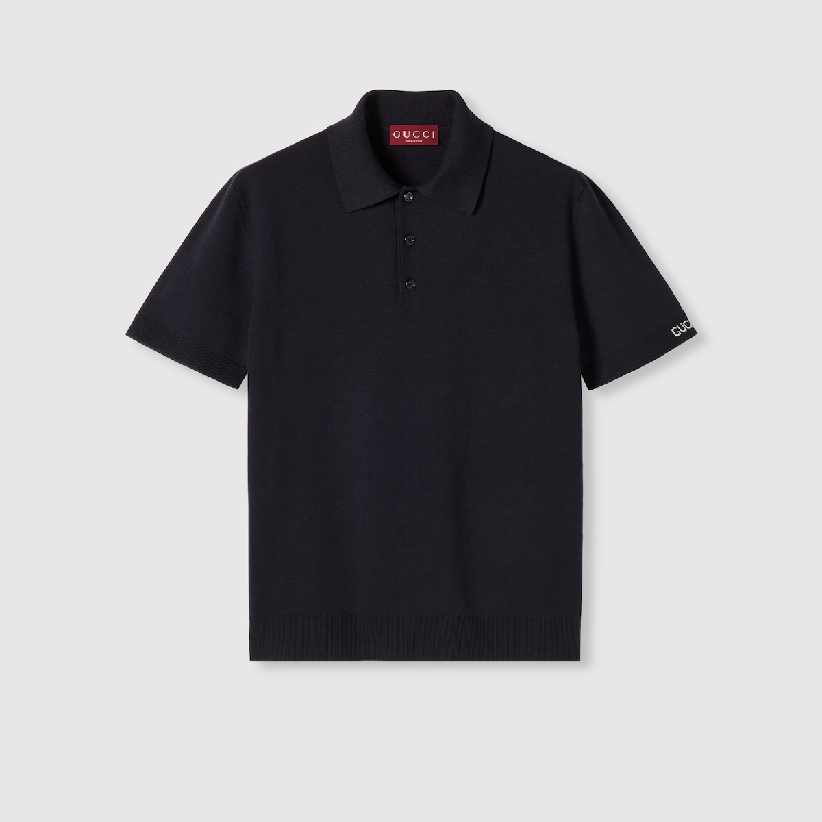 Silk cotton knit polo shirt in navy | GUCCI® US