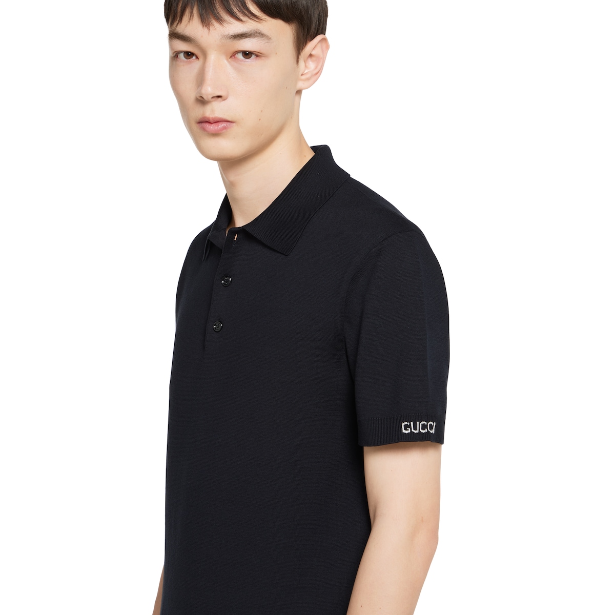 GUCCI 半袖ポロニット GUCCI グッチ イタリア製 半袖 ポロシャツ XS 濃紺 レディース