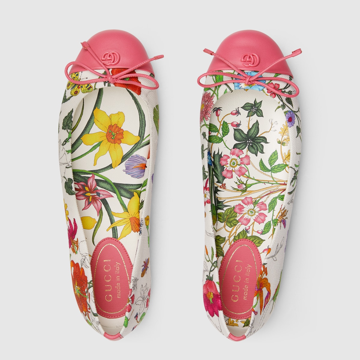 Women's printed ballet flat in white and pink canvas | GUCCI® US