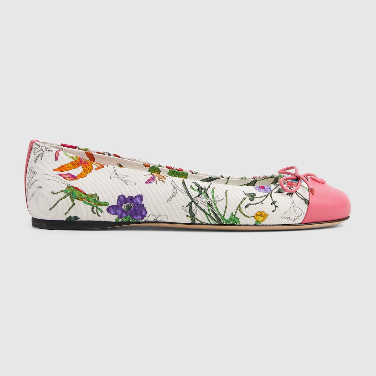 Women's printed ballet flat in white and pink canvas | GUCCI® US