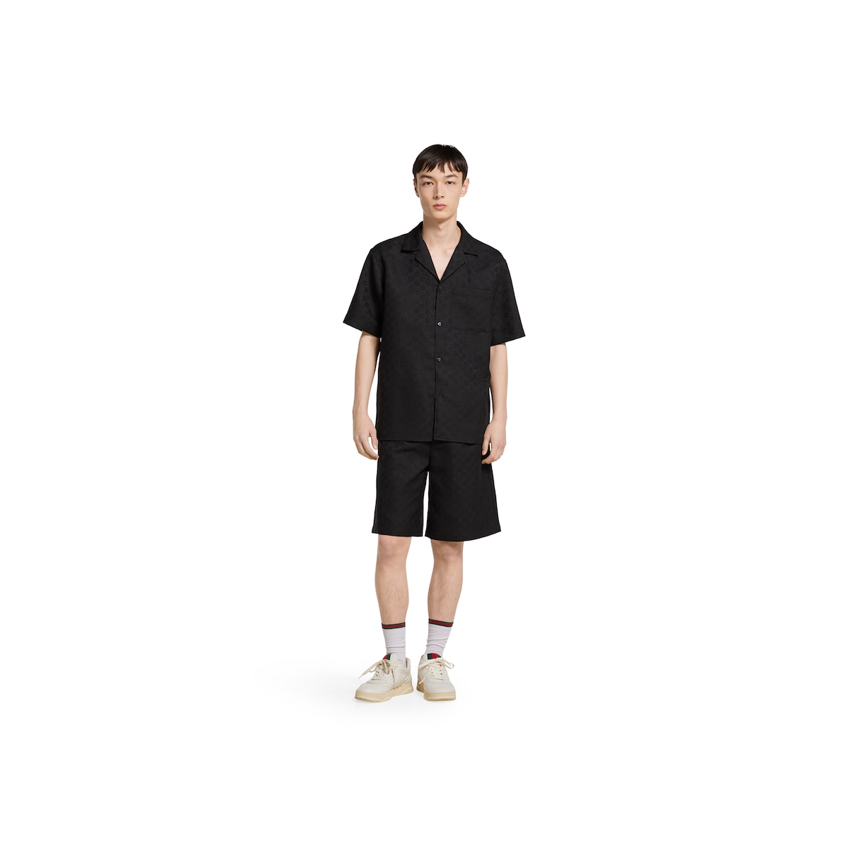 GG canvas linen blend bowling shirt