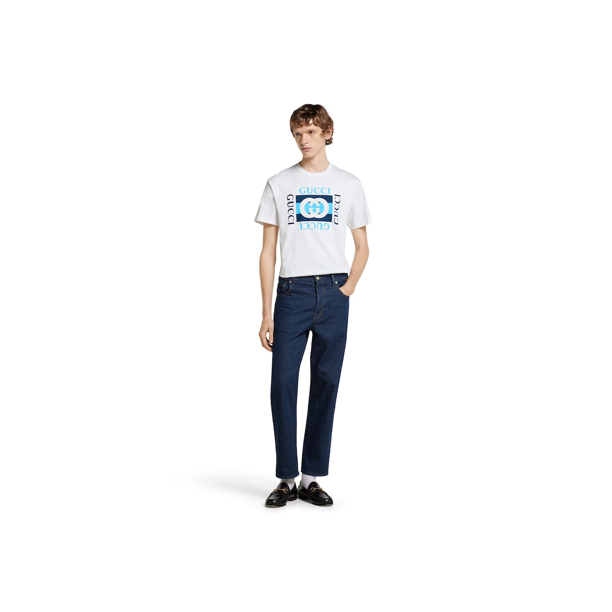 Printed cotton jersey T-shirt in white | GUCCI® US