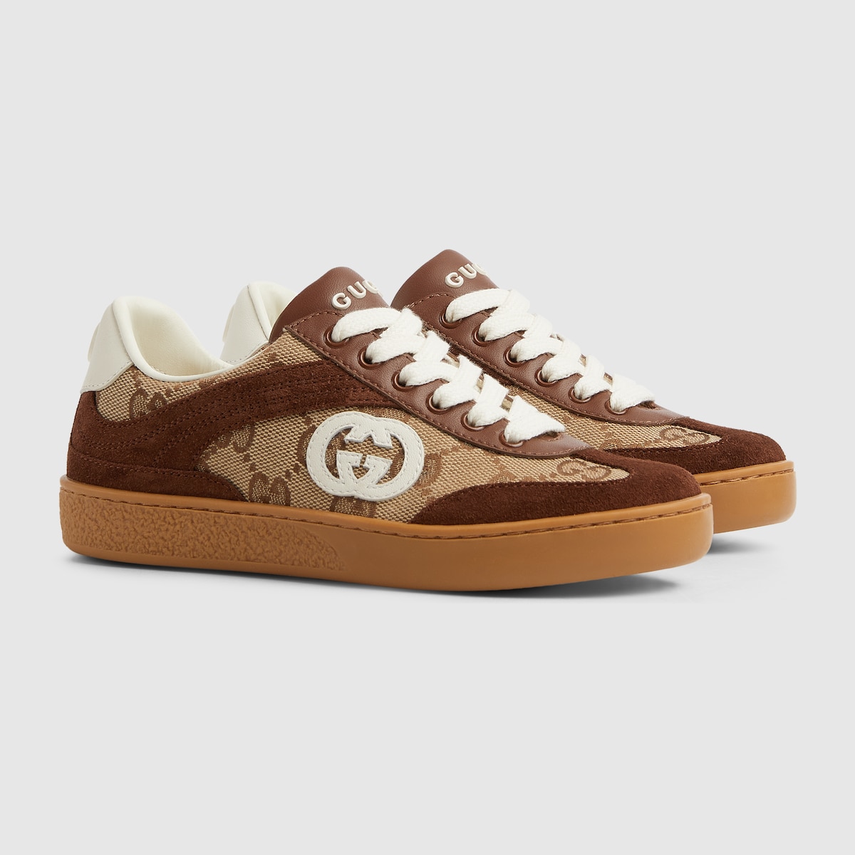 Children's G74 sneaker in beige and dark brown canvas - thumbnail 3