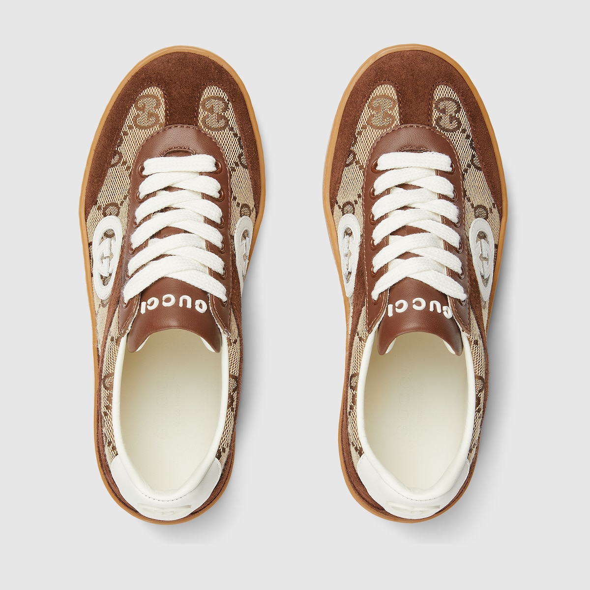 Children's G74 sneaker in beige and dark brown canvas
