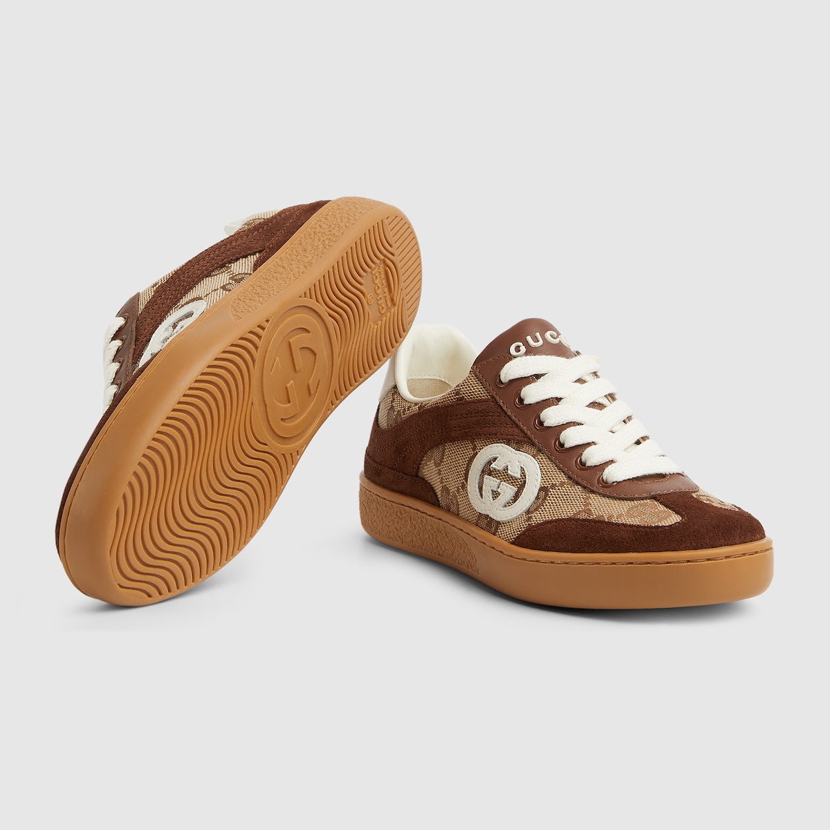 Children's G74 sneaker in beige and dark brown canvas - thumbnail 2