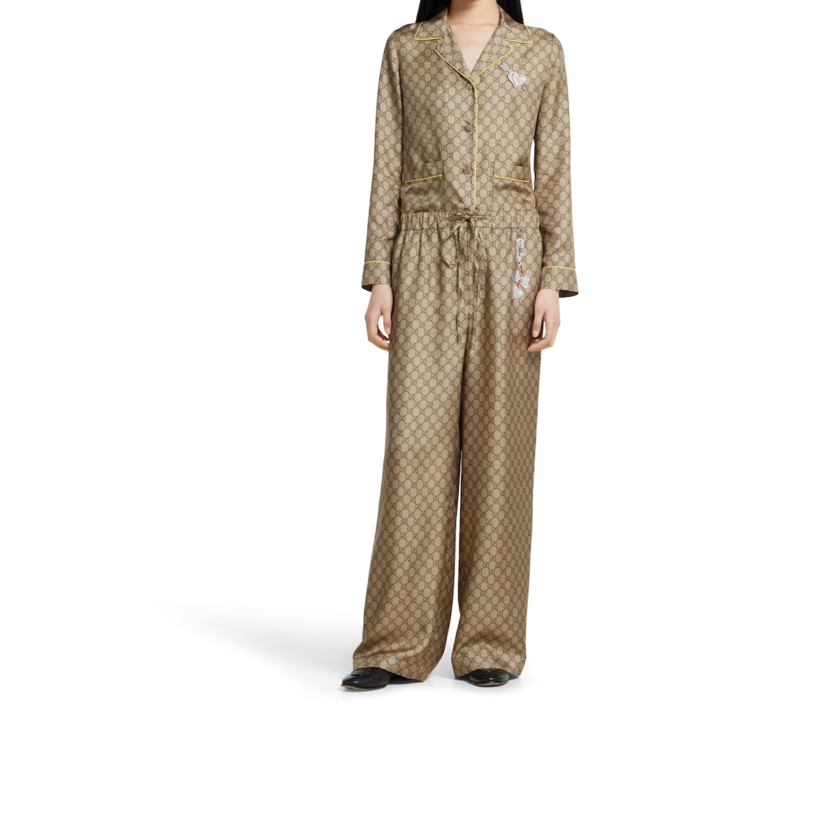 GG silk twill pants with print