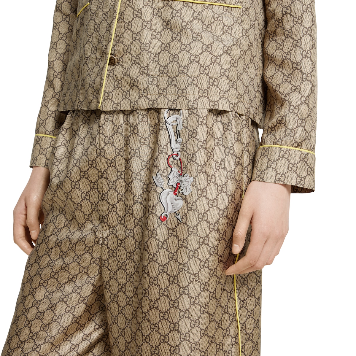 GG silk twill pants with print